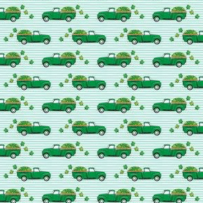 (micro scale) Vintage Truck with Shamrocks - St Patrick's Day - Green on Mint Stripes C19BS