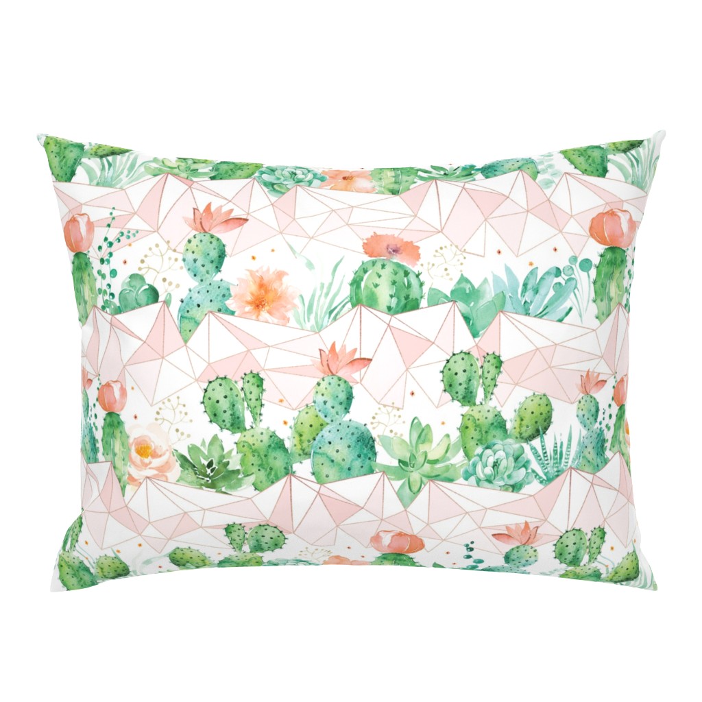 Watercolor cactus with coral geometrics