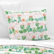 Watercolor cactus with coral geometrics