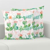 Watercolor cactus with coral geometrics