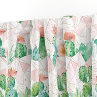 Watercolor cactus with coral geometrics