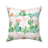 Watercolor cactus with coral geometrics