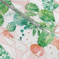 Watercolor cactus with coral geometrics