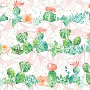 Watercolor cactus with coral geometrics