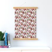 Gingerbread Houses and Christmas Florals - Small Scale - Pink Background - Festive Winter holiday Sw