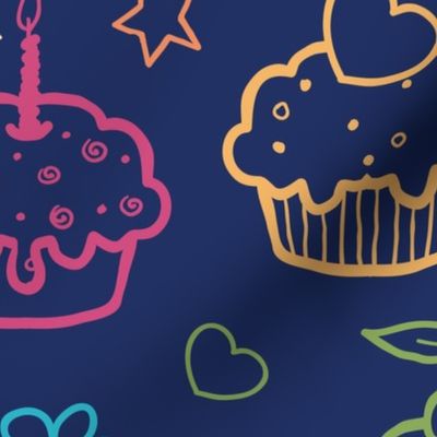 Cupcakes On Dark Blue