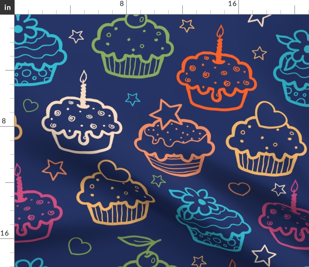 Cupcakes On Dark Blue