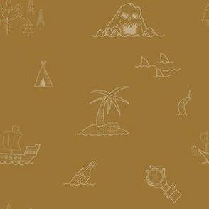 Treasure map Beige Palm Sailing Ship Compass Design