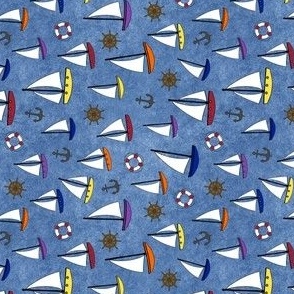Sailboats on Blue Denim Texture - small scale - rotated 