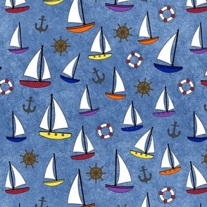 Sailboats on Blue Denim - medium scale