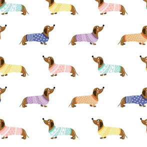 Doxie in Sweaters--White--Grande