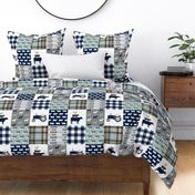 farm life - plaid wholecloth patchwork - navy brown and dusty blue C19BS