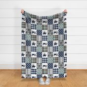 farm life - plaid wholecloth patchwork - navy brown and dusty blue C19BS