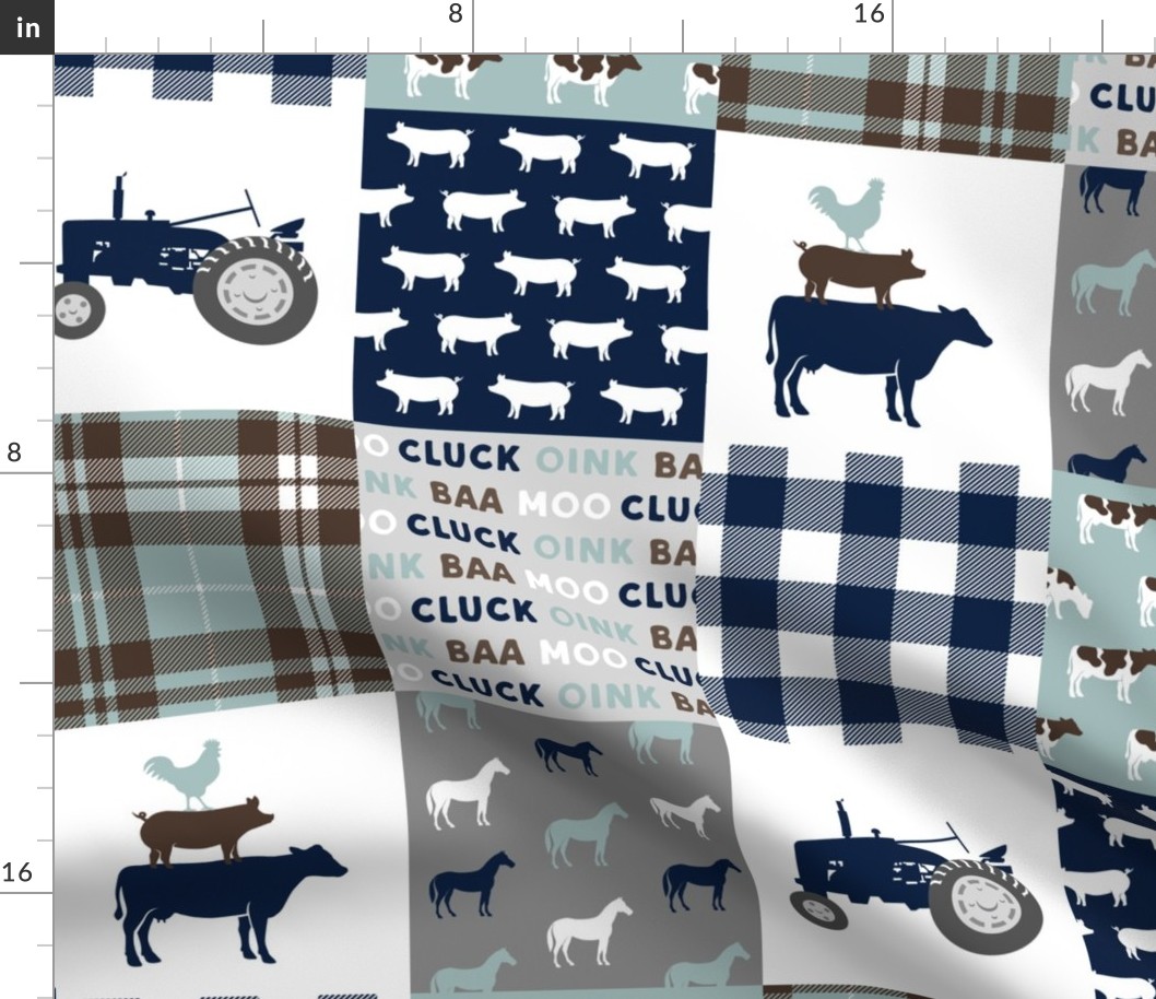 farm life - plaid wholecloth patchwork - navy brown and dusty blue C19BS