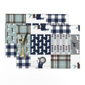 farm life - plaid wholecloth patchwork - navy brown and dusty blue (90) C19BS