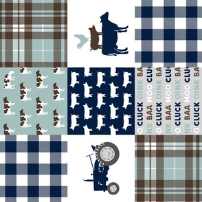 farm life - plaid wholecloth patchwork - navy brown and dusty blue (90) C19BS