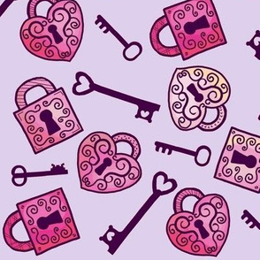 Unlock My Heart / vintage lock & key  - on lavender w/ Ombré  locks  