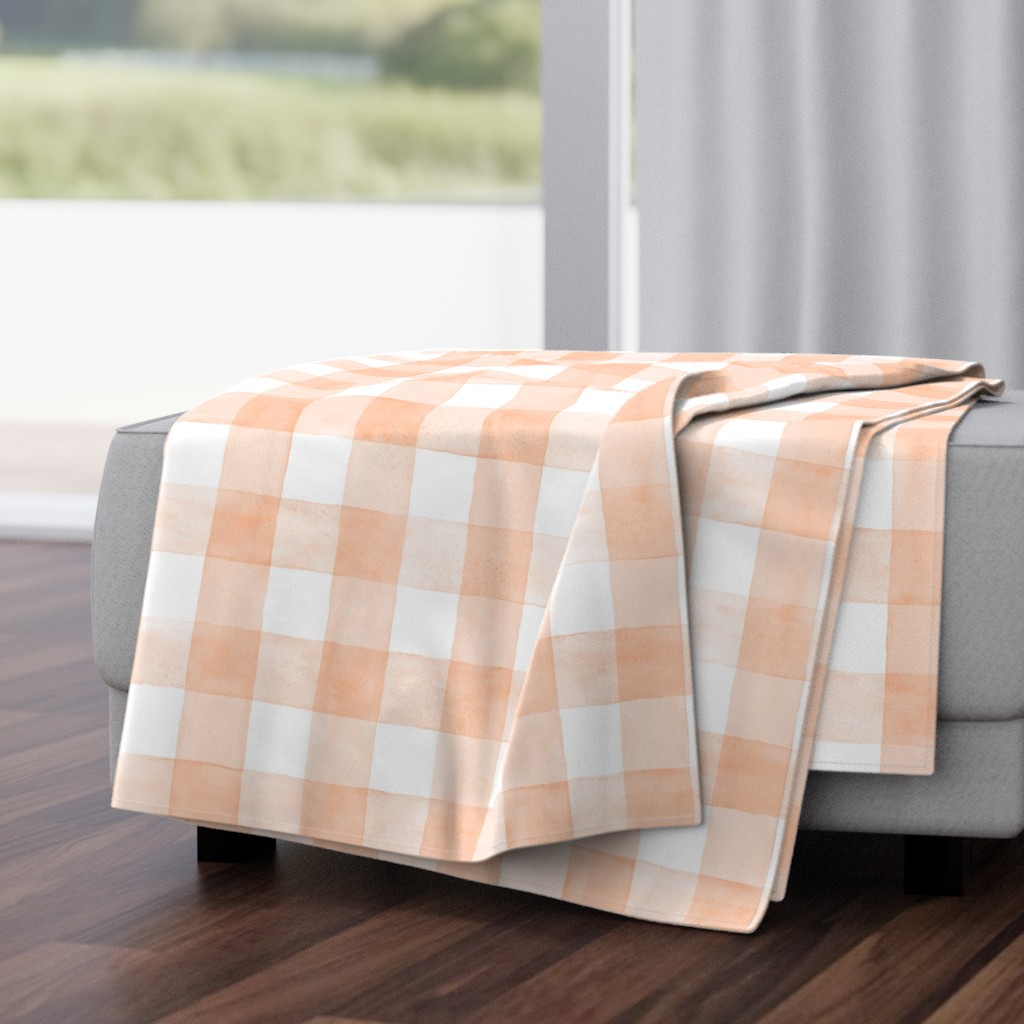 Peach Fuzz Watercolor Gingham - Large Scale - Buffalo Plaid Checkers Apricot Orange Pantone 2024 Color of the Year