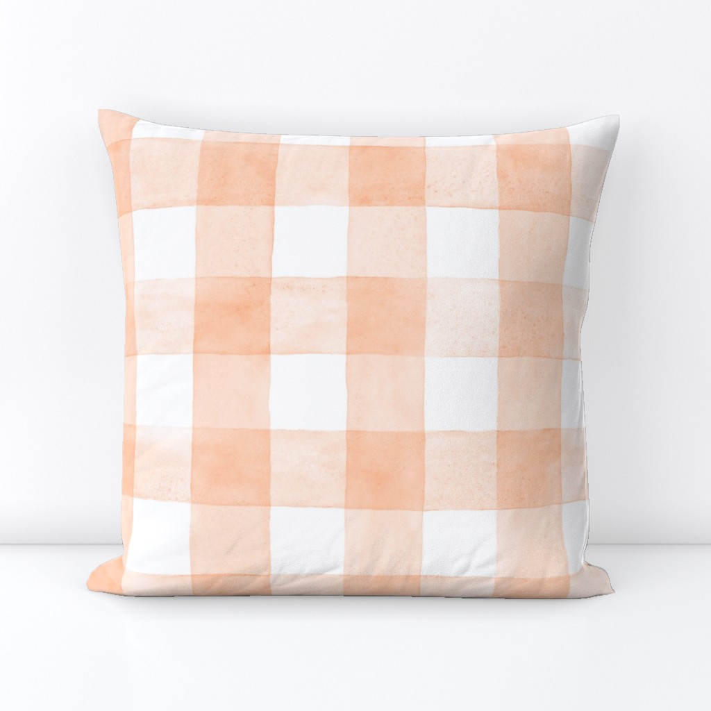 Peach Fuzz Watercolor Gingham - Large Scale - Buffalo Plaid Checkers Apricot Orange Pantone 2024 Color of the Year