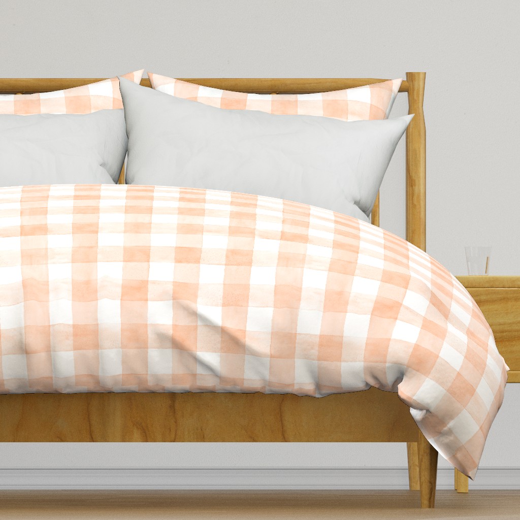 Peach Fuzz Watercolor Gingham - Large Scale - Buffalo Plaid Checkers Apricot Orange Pantone 2024 Color of the Year