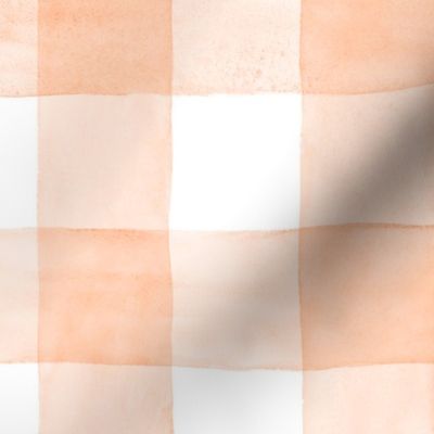 Peach Fuzz Watercolor Gingham - Large Scale - Buffalo Plaid Checkers Apricot Orange Pantone 2024 Color of the Year