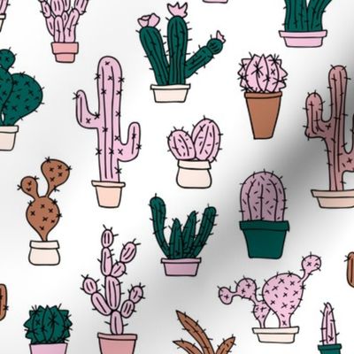 Cactus cacti garden botanical succulent green garden pattern illustration print green pink girls