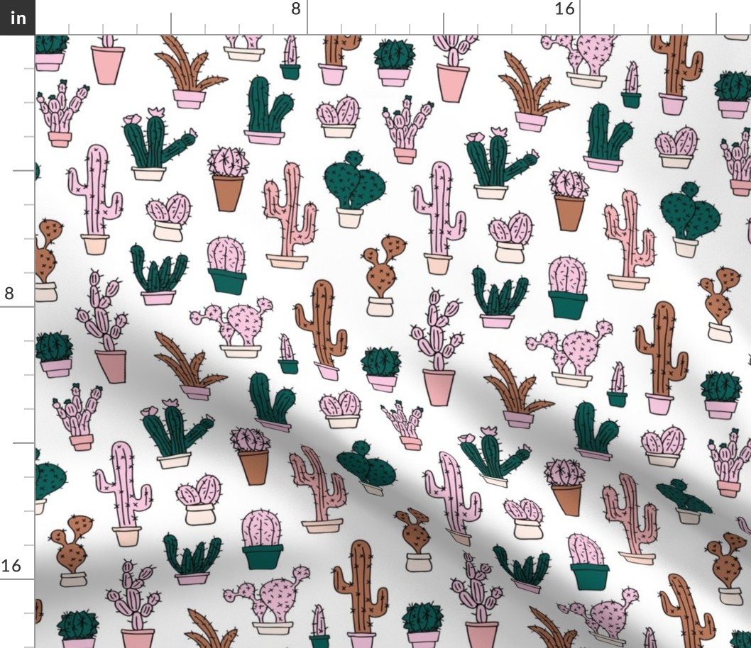 Cactus cacti garden botanical succulent green garden pattern illustration print green pink girls