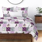 silver lab dog cheater quilt - dog cheater quilt, floral quilt, cute dog, dogs, labrador quilt, labrador quilt fabric - purple
