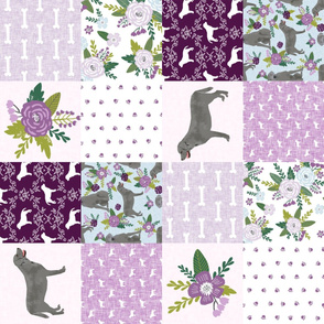 silver lab dog cheater quilt - dog cheater quilt, floral quilt, cute dog, dogs, labrador quilt, labrador quilt fabric - purple