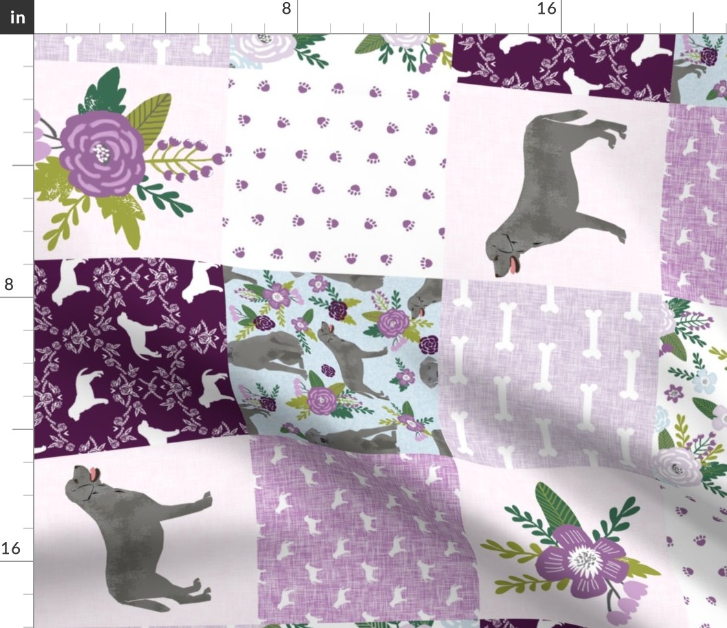 silver lab dog cheater quilt - dog cheater quilt, floral quilt, cute dog, dogs, labrador quilt, labrador quilt fabric - purple