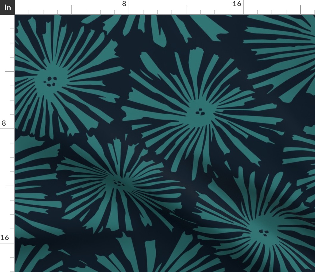 Cactus Blooms TEAL ON NAVY