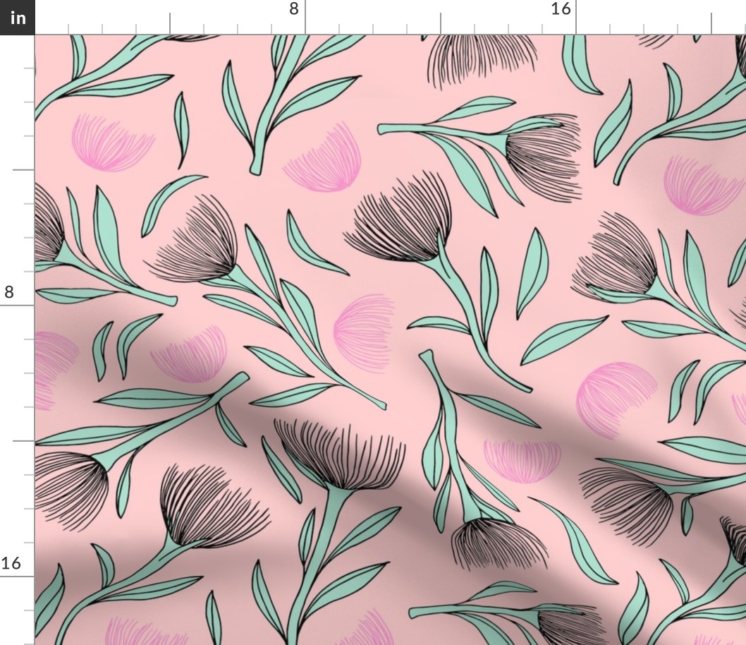 Pohutukawa flower blossom summer swim garden illustration pattern girls pink mint JUMBO