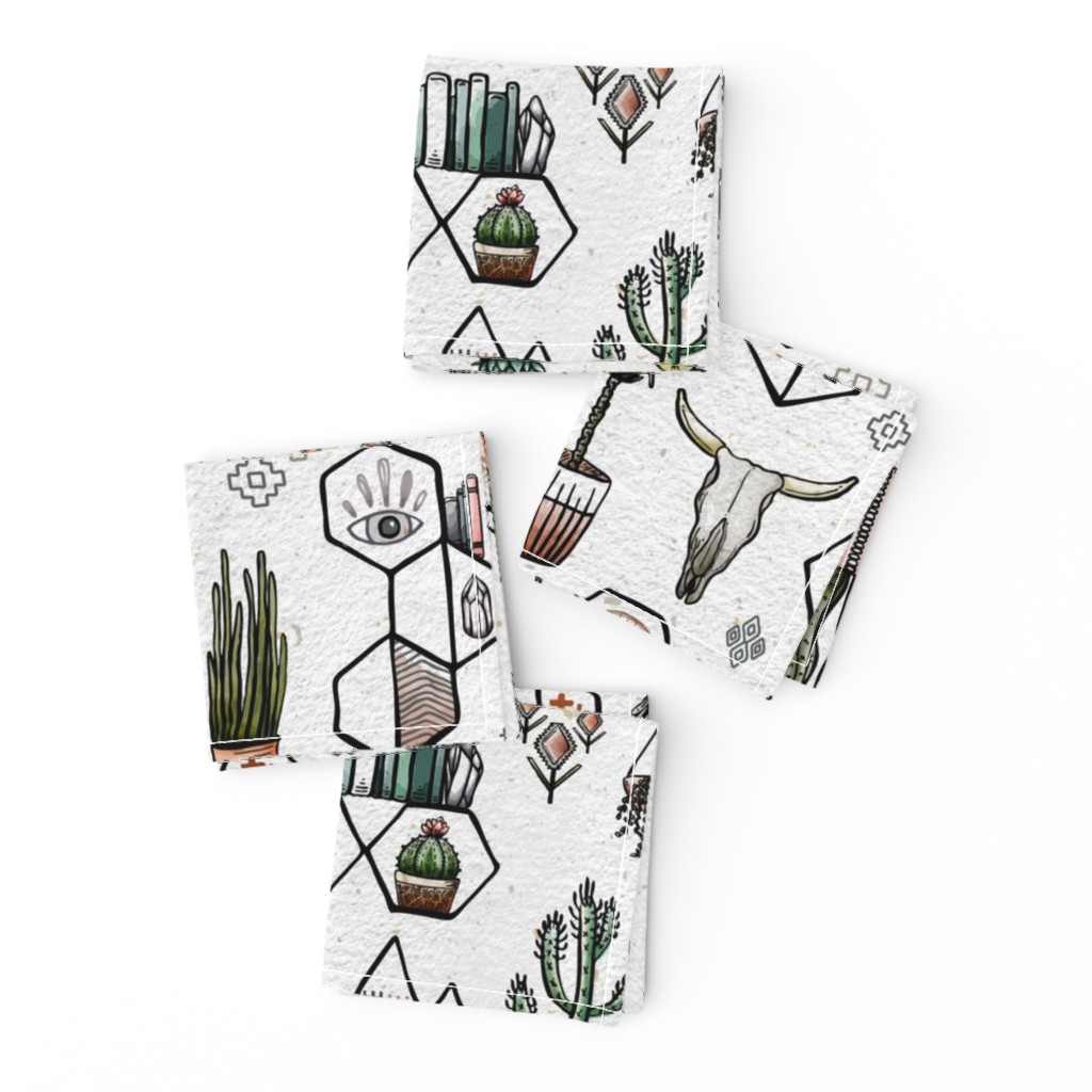 Phoenix Plant Lady // Desert Modernism // Mid-Century Modern // Cacti, succulents, plants, trees, skulls, eyes, geometric, mirrors, books, crystals, adobe, hanging plants, patio, scorpion, desert chic