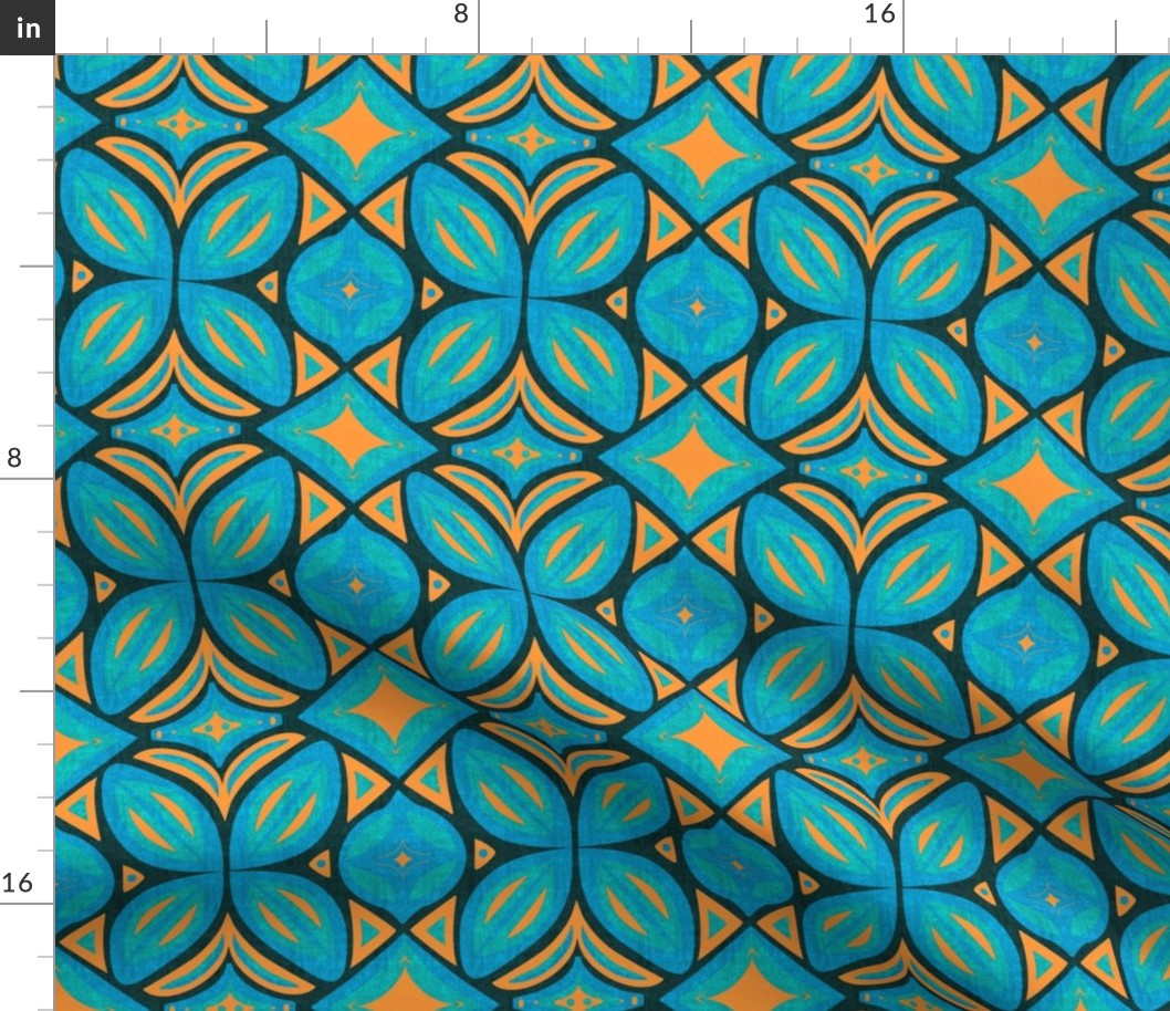Abstract Bohemian Butterfly in Turquoise Blue and Orange