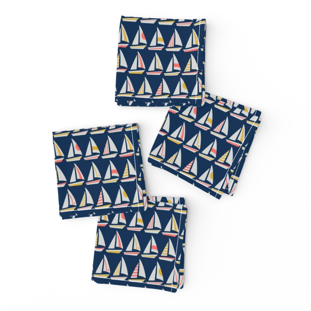 Little Sailboats and Triangles on Midnight Blue