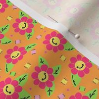 Flower Patch  - Hot Pink & Orange  Small 