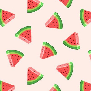 (med scale) watermelons (red on pale pink)- summer fruit fabric - LAD19BS