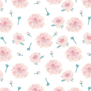 Floral Pink Peonies in a White Background small scale