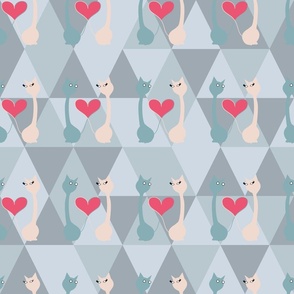 Valentine Cats Pastel Colors in Grey Triangle Background