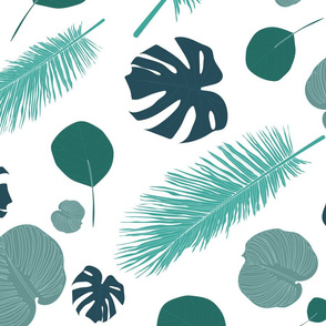 Tropical Teal Green Monstera Palm Leaves Digital Design big scale