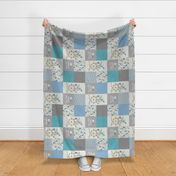 Dream Catcher Patchwork Quilt Top ROTATED – Dream Big Cheater Quilt Panel, Blue Teal Gray Eggshell