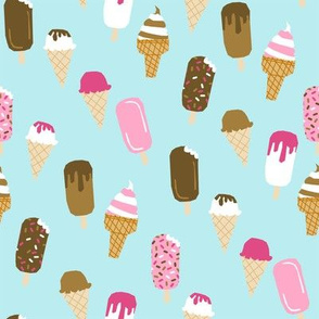 ice creams fabric - ice-cream fabric, summer fabric, hot summer fabric, sweet treat fabric, -  light blue