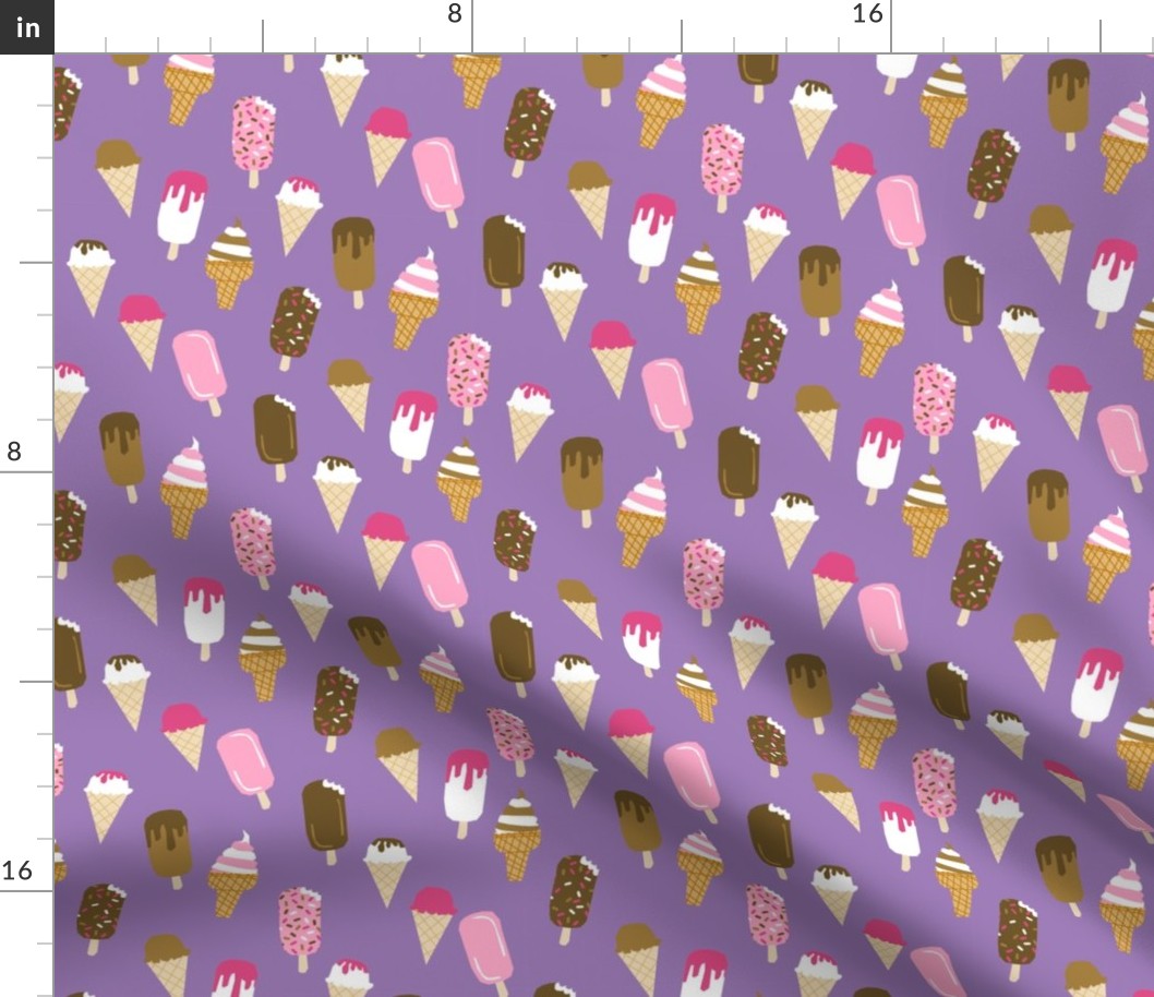 ice creams fabric - ice-cream fabric, summer fabric, hot summer fabric, sweet treat fabric, -  purple