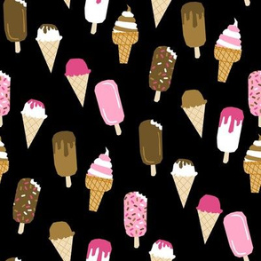 ice creams fabric - ice-cream fabric, summer fabric, hot summer fabric, sweet treat fabric, -  black