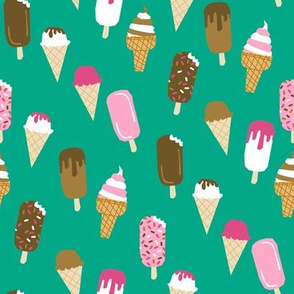 ice creams fabric - ice-cream fabric, summer fabric, hot summer fabric, sweet treat fabric, -  green