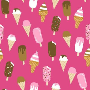 ice creams fabric - ice-cream fabric, summer fabric, hot summer fabric, sweet treat fabric, -  bright pink
