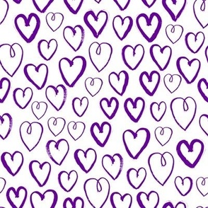purple hearts fabric - purple heart fabric, valentines heart fabric, love hearts fabric, purple heart -  white