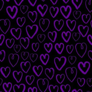 purple hearts fabric - purple heart fabric, valentines heart fabric, love hearts fabric, purple heart - black
