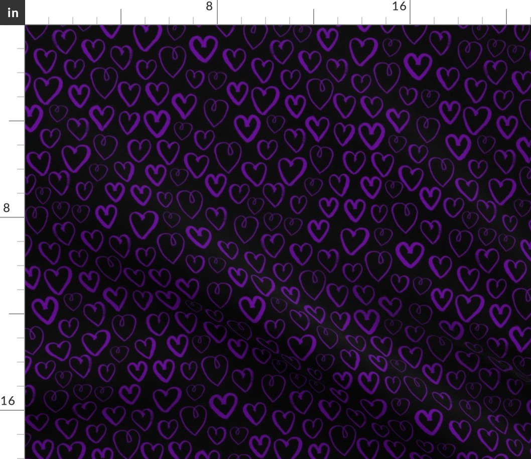 purple hearts fabric - purple heart fabric, valentines heart fabric, love hearts fabric, purple heart - black