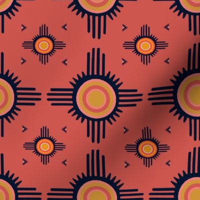 Southwest Zuni Sun - Coral Orange Black - Design 8482777 